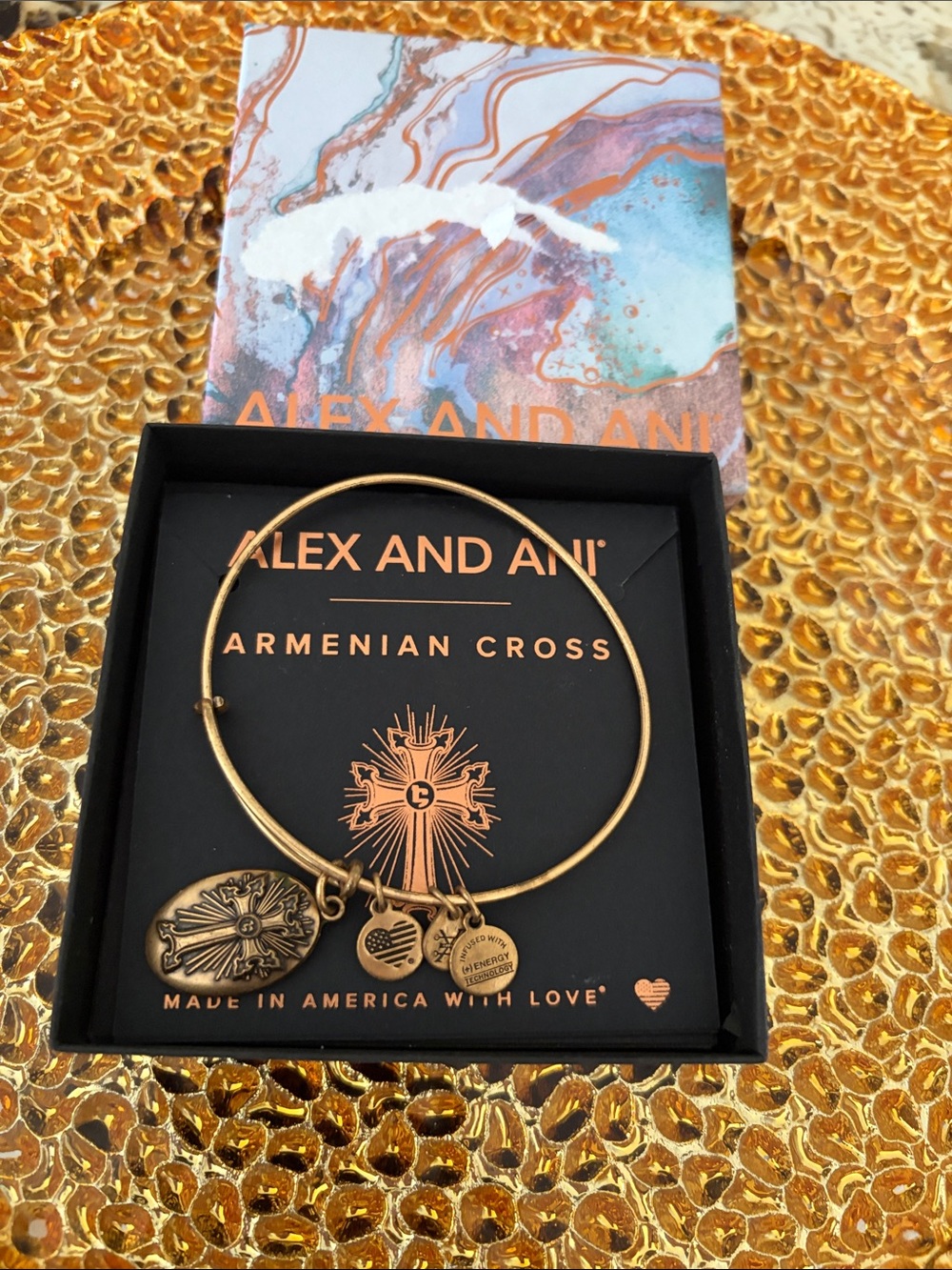 Alex and Ani Gold Armenian Cross Charm Bangle Bracelet